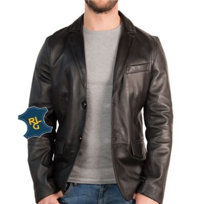 Men's Slim Fit 2 Button Leather Blazer