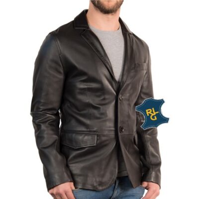 Men's Slim Fit 2 Button Leather Blazer