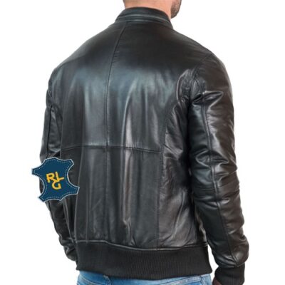 Men's Black Leather Bomber Jacket