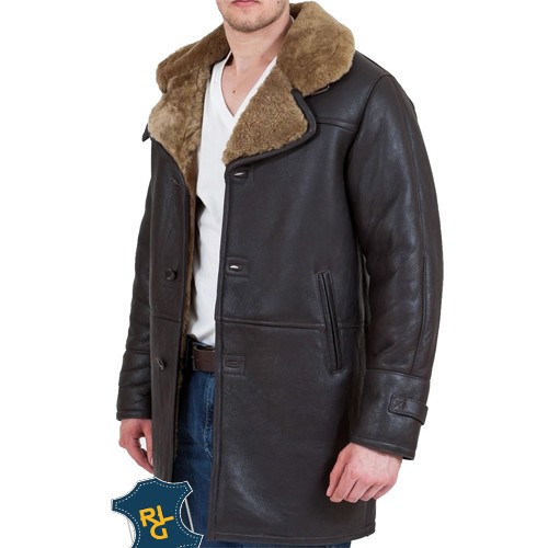 Men's Brown Shearling Sheepskin Coat - Real Leather Garments