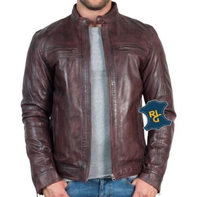 Mens Vintage Bordeaux Leather Jacket