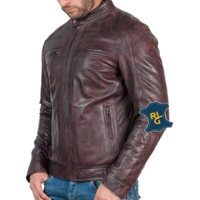 Mens Vintage Bordeaux Leather Jacket