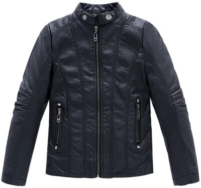 YoungSoul Children's Snap-Collar Faux Leather Motorcycle Jacket