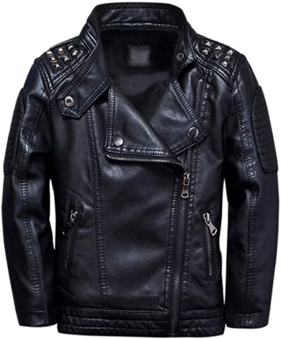 LAUSONS Boys Studded Faux Leather Jacket Children Motorcycle Leather Coat 3-12