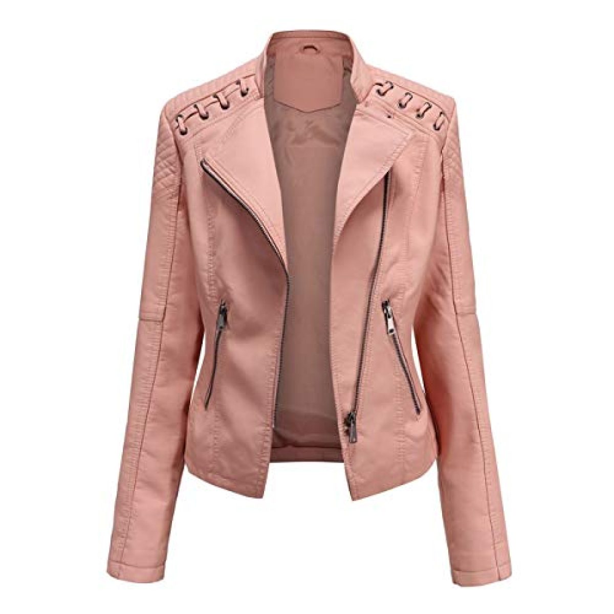 YYNUDA Women's Stylish Faux Leather Jacket Zip Up Moto Biker