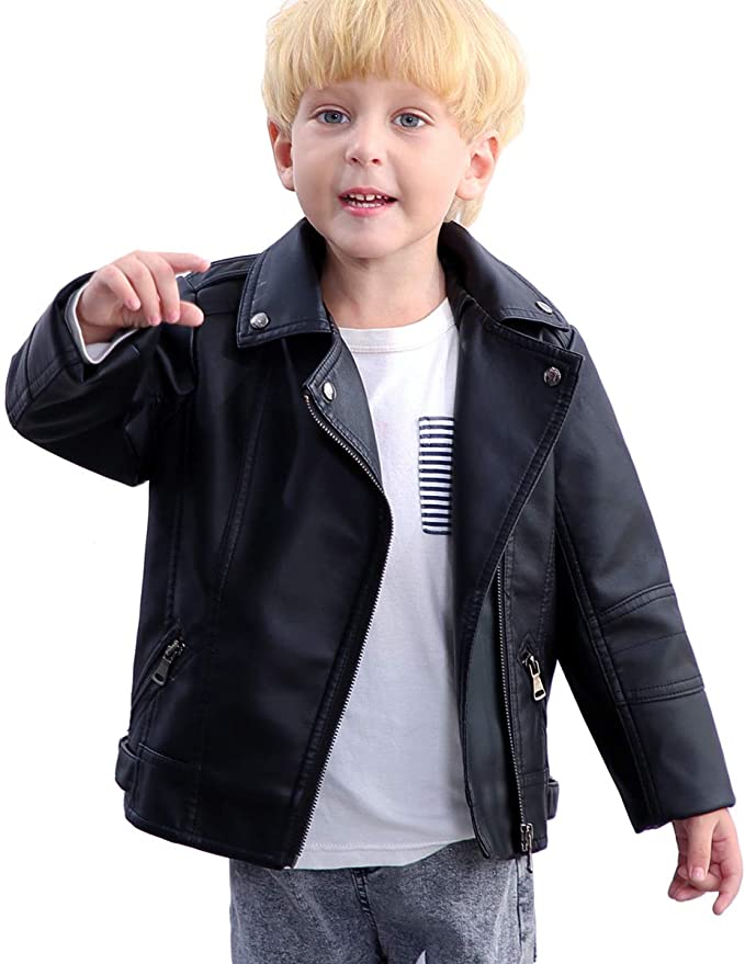 Bebone Children's Collar Motorcycle Leather Coat Boys Faux Leather Jacket