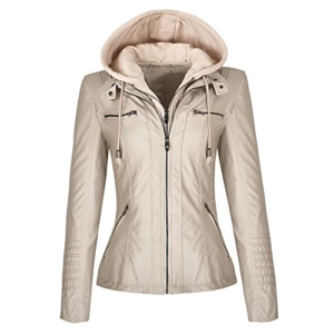 Blivener Women’s Classic Faux Leather Hooded Jackets