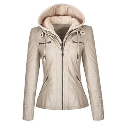 Blivener Women’s Classic Faux Leather Hooded Jackets