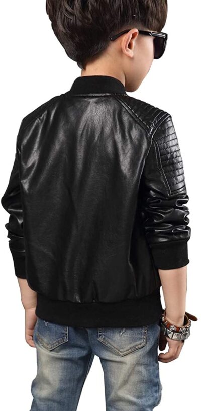 LAUSONS Boy's Leather Jacket Children Bomber Motorcycle Biker Fake Leather Coat