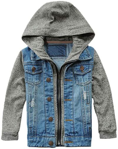 Mallimoda Boys' Hooded Denim Jackets Coat Fashion Slim Fit Casual Hood Jean Jackets Tops