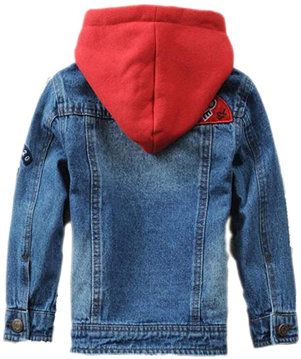 Mallimoda Boys' Hooded Denim Jackets Coat Fashion Slim Fit Casual Hood Jean Jackets Tops