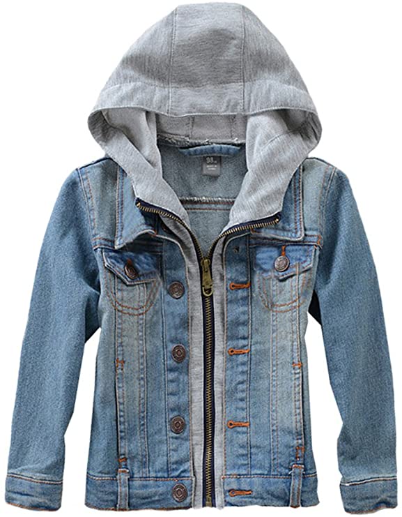 Mallimoda Boys' Hooded Denim Jackets Coat Fashion Slim Fit Casual Hood Jean Jackets Tops