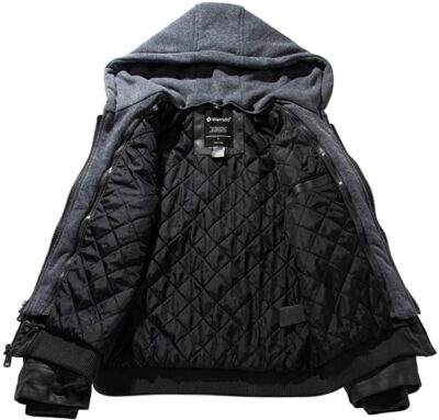 Wantdo Boy's Faux Leather Jacket Waterproof Zipper Coat with Removable Hood Black