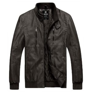 WANTDO MEN’S CLASSIC HOODED WINDBREAKER FAUX LEATHER JACKET