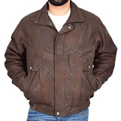 A1 Fashion Goods Mens Antique Nubuck Brown Leather Blouson Jacket Classic Bomber Peter