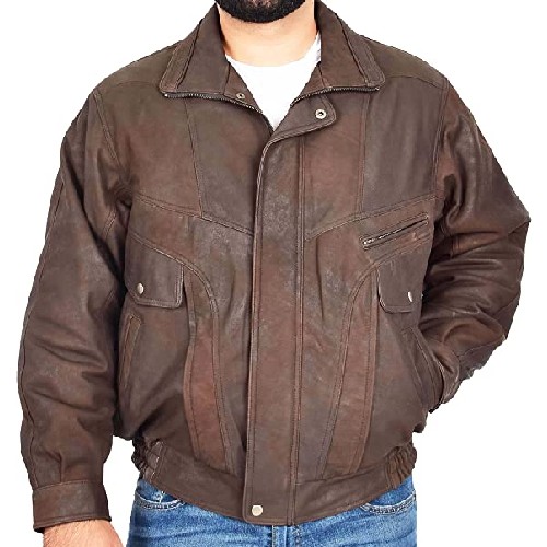 A1 Fashion Goods Mens Antique Nubuck Brown Leather Blouson Jacket Classic Bomber Peter
