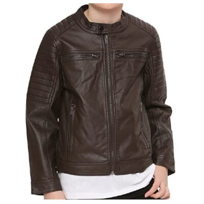 A2Z 4 Kids Motorcycle Biker Dark Brown Jacket PU Leather Jacket Zipper Stylish Boys Age 5-13 Years