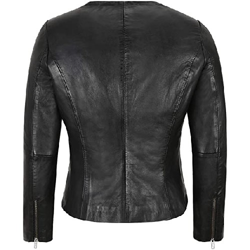 Carrie CH Hoxton Ladies Leather Jacket Black Classic Collarless Casual Fashion Leather Jacket 1653