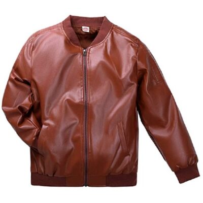 LAUSONS Boy's Leather Jacket Childrens Bomber Motorcycle Biker Fake Leather Coat