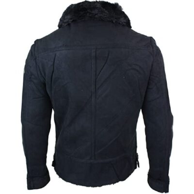 MTX Mens Faux Sheepskin Flying Jacket Tailored Fit Black Fleece Fur Vintage Retro