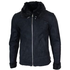 MTX Mens Faux Sheepskin Flying Jacket Tailored Fit Black Fleece Fur Vintage Retro