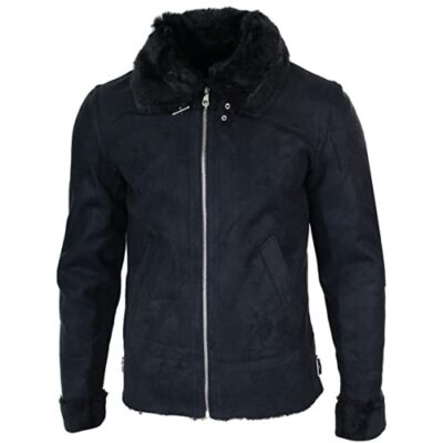 MTX Mens Faux Sheepskin Flying Jacket Tailored Fit Black Fleece Fur Vintage Retro