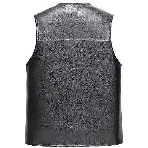 Men Gilets PU Leather with Fleece Waistcoat Vest Windproof Classic Sleeveless Jacket for Hiking Caping Fishing Cycling