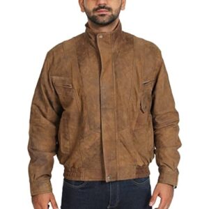 Mens Classic Leather Blouson Jacket Robert Brown Gents Classic Bomber Leather Jacket