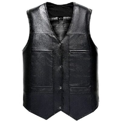Men's Faux Leather Gilets Motobike Vest Waistcoat Warm Fleece Casual Gilet Biker Vest
