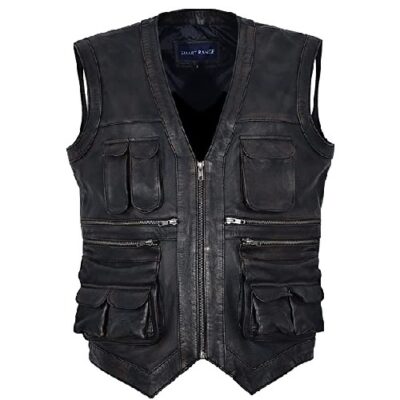 Men's Jurassic World Chris Pratt Hunter Vest Black Bronze Vintage 100% Real Leather Waist Coat 1188