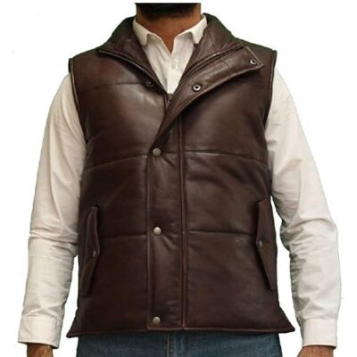 Men's Padded Real Leather Gilet/Waistcoat in Black, Brown and tan