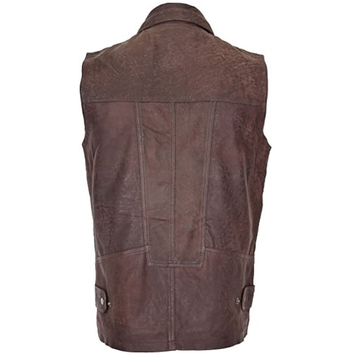 Mens Real Leather Gilet Vest Multi Purpose Waistcoat Roger Brown