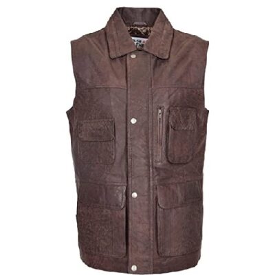 Mens Real Leather Gilet Vest Multi Purpose Waistcoat Roger Brown