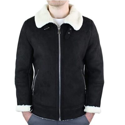 Mens Suede Sheepskin Faux Fur B3 Aviator Flying Jacket Cross Zip RAF Vintage