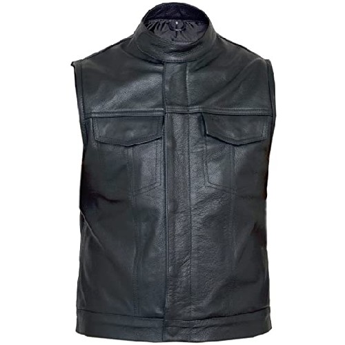 Sons of Anarchy Style Cut Off Cowhide Leather Mens Womens Vest Waistcoat Gilet
