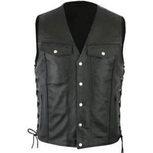 TMDD Mens Faux Leather Gilet Motorcycle Smooth Waistcoat Biker Sleeveless Jackets Vest Solid Color Retro Gilets Designer V-Neck Coat Side Drawstring