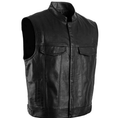 TMDD Men’s Faux Leather Motorcycle Waistcoat