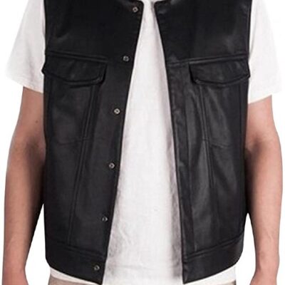 TMDD Men's Faux Leather Waistcoat Vintage Gilet Motorcycle Biker Sleeveless Jackets Vest Casual Party Smooth Gilets Coat