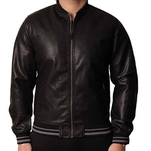 Threadbare Mens PU Faux Leather Biker Bomber Jacket Coat Full Zip Fashion Rebel