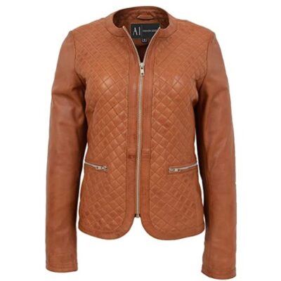 Women Collarless Soft Tan Leather Jacket