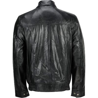 XPOSED Mens Retro Smart Casual Real Leather Vintage Blouson Collar Bomber Jacket in Black Tan Brown