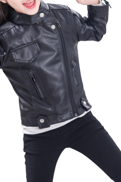 Aleksei: Girl's PU Black Leather Jacket