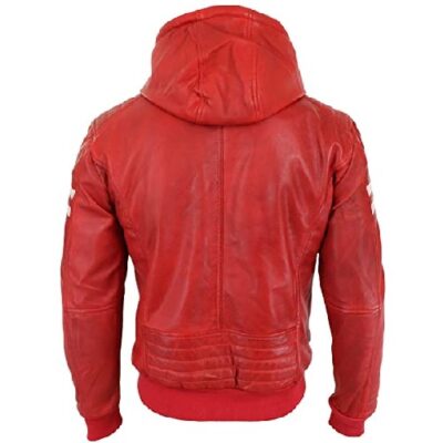 Aviatrix Mens Black Hood Real Leather Bomber Jacket Red Stripes Quilted Slim Fit Casual