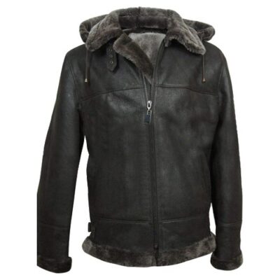 B13: MEN’S AVIATOR FLYING SHEARLING HOODED LEATHER JACKET