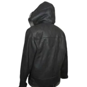 B13 Men's Aviator Flying Shearling Hooded Leather Jacket