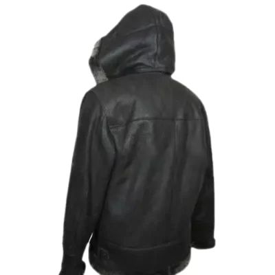 B13 Men's Aviator Flying Shearling Hooded Leather Jacket