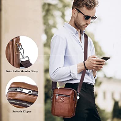 BAIGIO Men's Genuine Leather Shoulder Bag Business Crossbody Bag for Men Casual Travel Messenger Bag