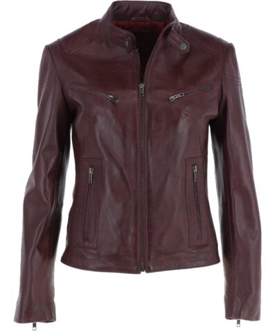 Bosnia: Woman's Biker Leather Jacket wine