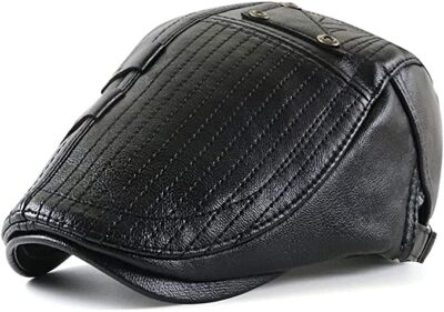 CusGifta Men Flat Cap PU Leather Adjustable Newsboy Cap Shooting Driving Hat Duckbill Ivy Irish Flat Hat