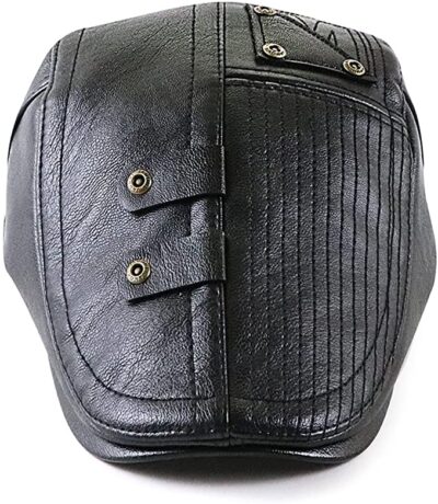 CusGifta Men Flat Cap PU Leather Adjustable Newsboy Cap Shooting Driving Hat Duckbill Ivy Irish Flat Hat